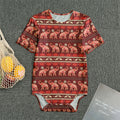 Red Indian Elephant Pattern Print Men's Bodysuit