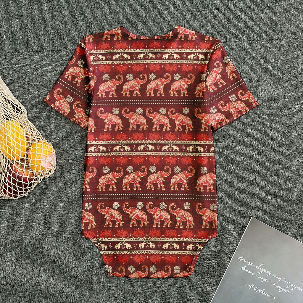 Red Indian Elephant Pattern Print Men's Bodysuit
