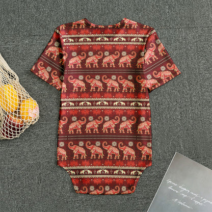 Red Indian Elephant Pattern Print Men's Bodysuit