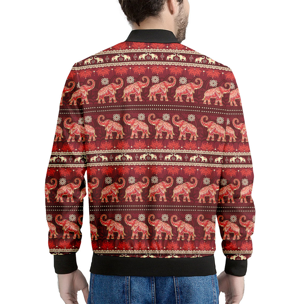 Red Indian Elephant Pattern Print Men's Bomber Jacket