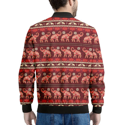 Red Indian Elephant Pattern Print Men's Bomber Jacket