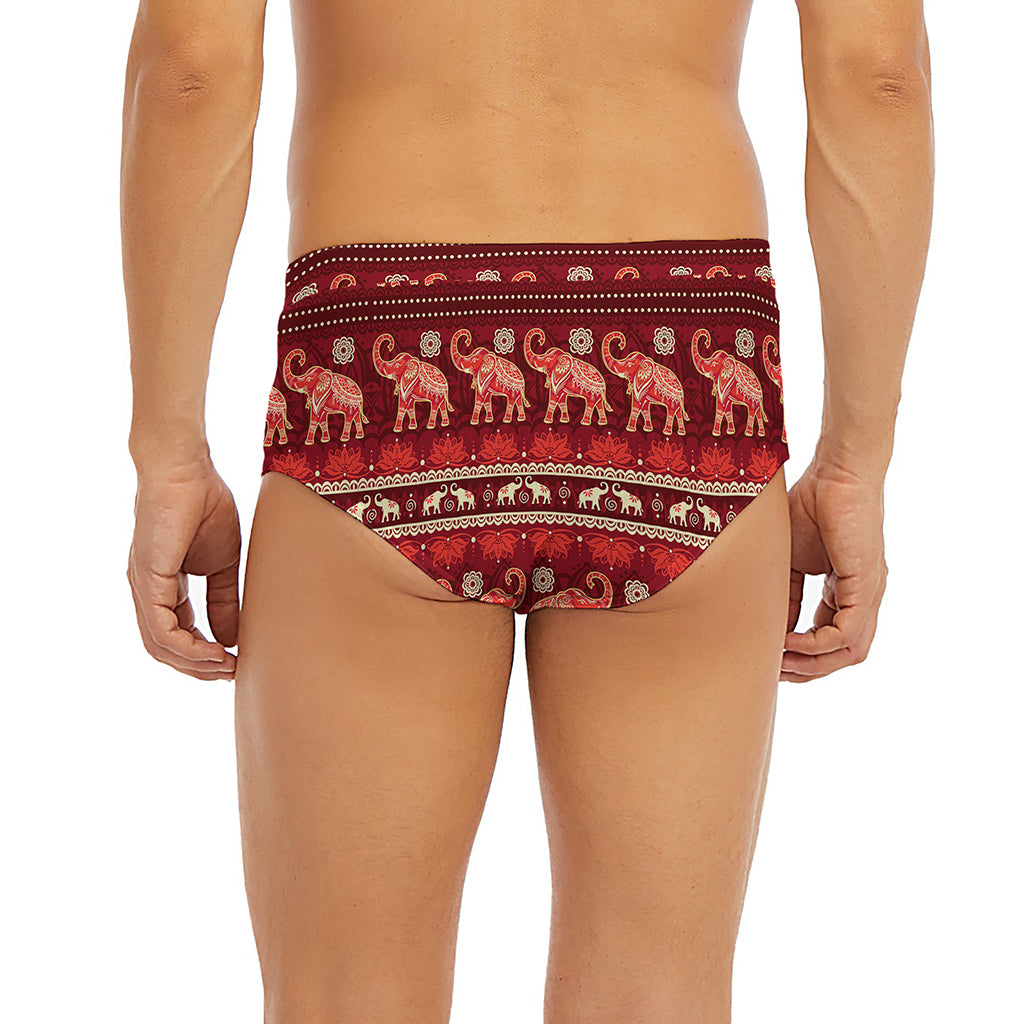 Red Indian Elephant Pattern Print Men's Briefs