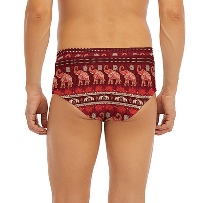 Red Indian Elephant Pattern Print Men's Briefs