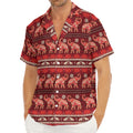 Red Indian Elephant Pattern Print Men's Deep V-Neck Shirt