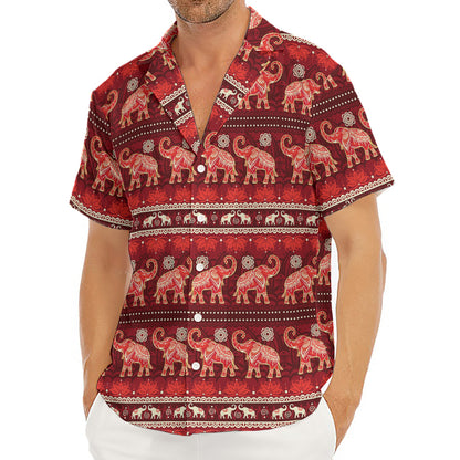 Red Indian Elephant Pattern Print Men's Deep V-Neck Shirt
