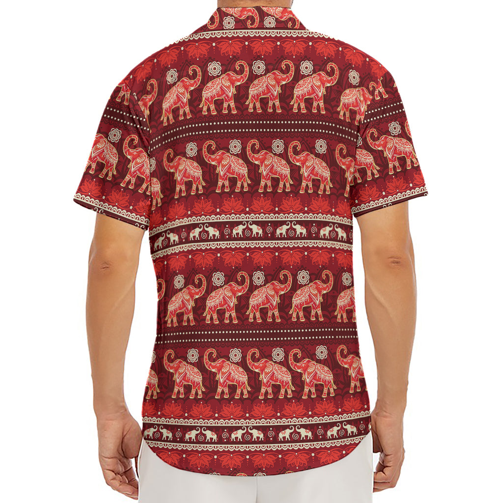 Red Indian Elephant Pattern Print Men's Deep V-Neck Shirt