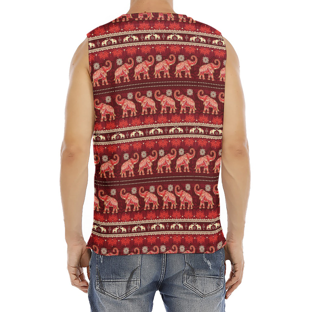Red Indian Elephant Pattern Print Men's Fitness Tank Top