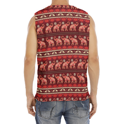 Red Indian Elephant Pattern Print Men's Fitness Tank Top