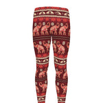 Red Indian Elephant Pattern Print Men's leggings