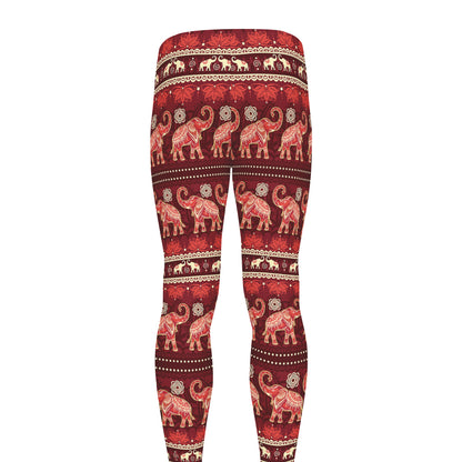 Red Indian Elephant Pattern Print Men's leggings