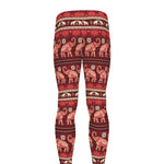 Red Indian Elephant Pattern Print Men's leggings