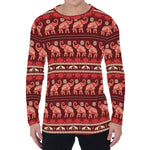 Red Indian Elephant Pattern Print Men's Long Sleeve T-Shirt
