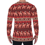 Red Indian Elephant Pattern Print Men's Long Sleeve T-Shirt