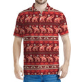 Red Indian Elephant Pattern Print Men's Polo Shirt