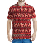 Red Indian Elephant Pattern Print Men's Polo Shirt