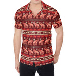 Red Indian Elephant Pattern Print Men's Shirt