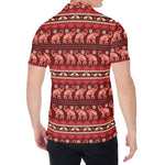 Red Indian Elephant Pattern Print Men's Shirt
