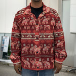 Red Indian Elephant Pattern Print Men's Shirt Jacket