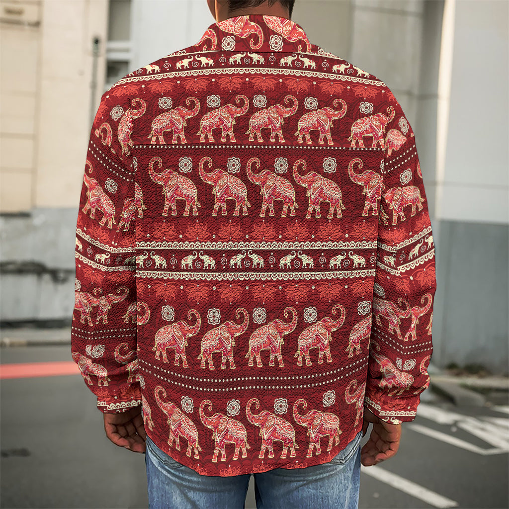 Red Indian Elephant Pattern Print Men's Shirt Jacket
