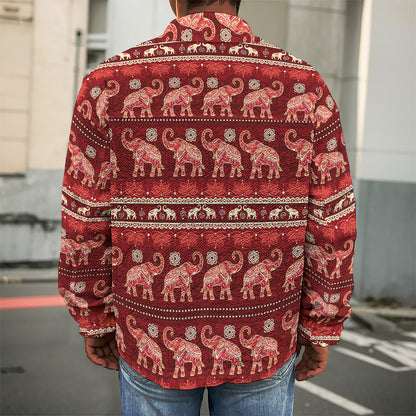 Red Indian Elephant Pattern Print Men's Shirt Jacket