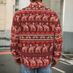 Red Indian Elephant Pattern Print Men's Shirt Jacket