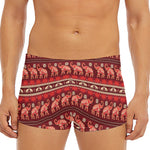 Red Indian Elephant Pattern Print Men's Short Boxer Briefs