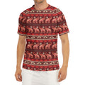 Red Indian Elephant Pattern Print Men's Short Sleeve Rash Guard