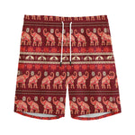 Red Indian Elephant Pattern Print Men's Sports Shorts