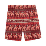 Red Indian Elephant Pattern Print Men's Sports Shorts