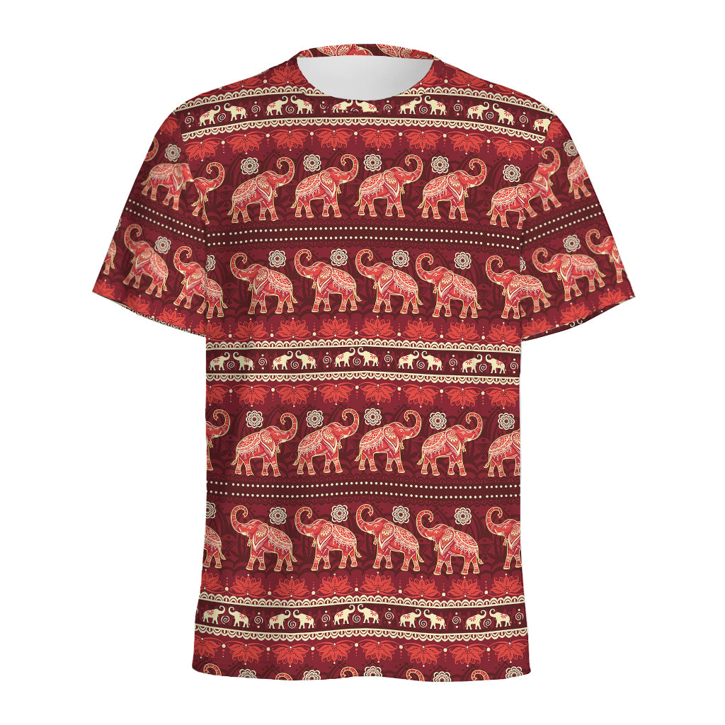 Red Indian Elephant Pattern Print Men's Sports T-Shirt
