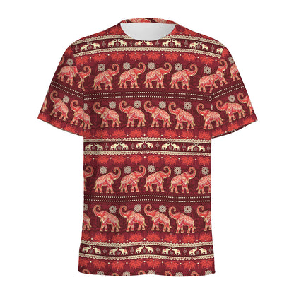 Red Indian Elephant Pattern Print Men's Sports T-Shirt