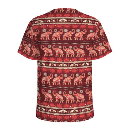 Red Indian Elephant Pattern Print Men's Sports T-Shirt
