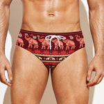 Red Indian Elephant Pattern Print Men's Swim Briefs