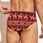 Red Indian Elephant Pattern Print Men's Swim Briefs