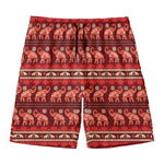 Red Indian Elephant Pattern Print Men's Swim Trunks