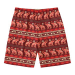 Red Indian Elephant Pattern Print Men's Swim Trunks
