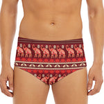 Red Indian Elephant Pattern Print Men's Triangle Swim Briefs