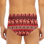Red Indian Elephant Pattern Print Men's Triangle Swim Briefs