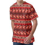Red Indian Elephant Pattern Print Men's Velvet T-Shirt