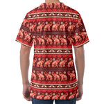 Red Indian Elephant Pattern Print Men's Velvet T-Shirt
