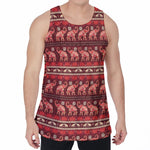 Red Indian Elephant Pattern Print Men's Velvet Tank Top