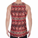 Red Indian Elephant Pattern Print Men's Velvet Tank Top