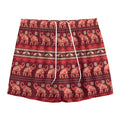 Red Indian Elephant Pattern Print Mesh Shorts