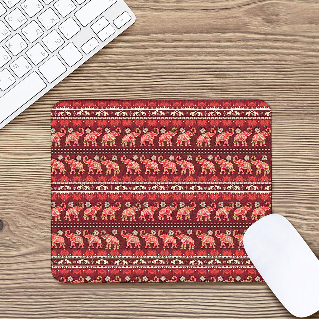 Red Indian Elephant Pattern Print Mouse Pad