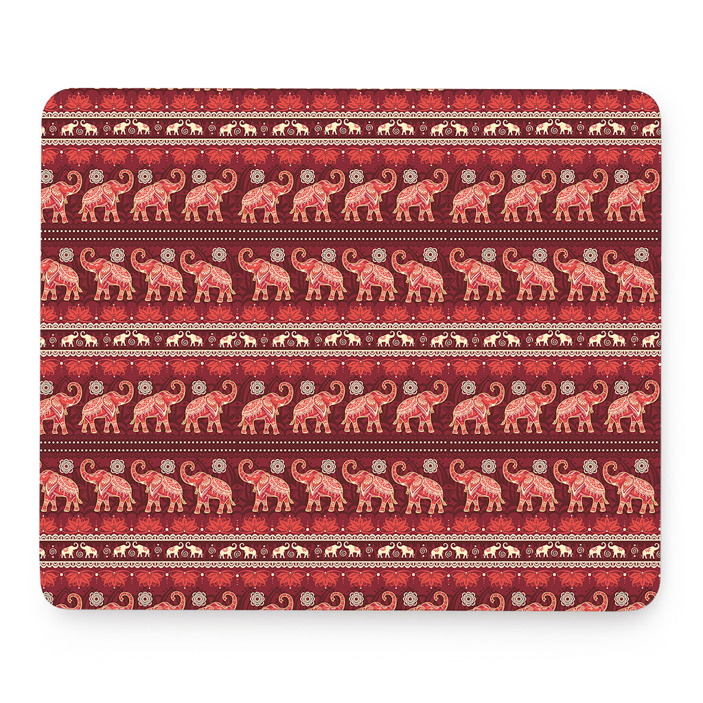 Red Indian Elephant Pattern Print Mouse Pad