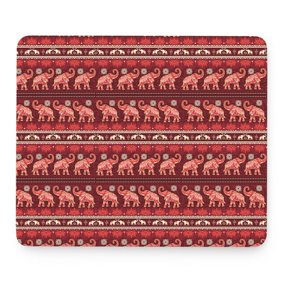 Red Indian Elephant Pattern Print Mouse Pad