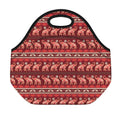 Red Indian Elephant Pattern Print Neoprene Lunch Bag