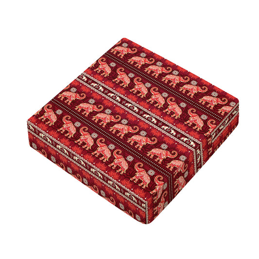Red Indian Elephant Pattern Print Outdoor Seat Cushion Cover