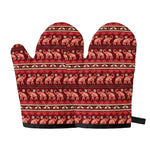 Red Indian Elephant Pattern Print Oven Mitts