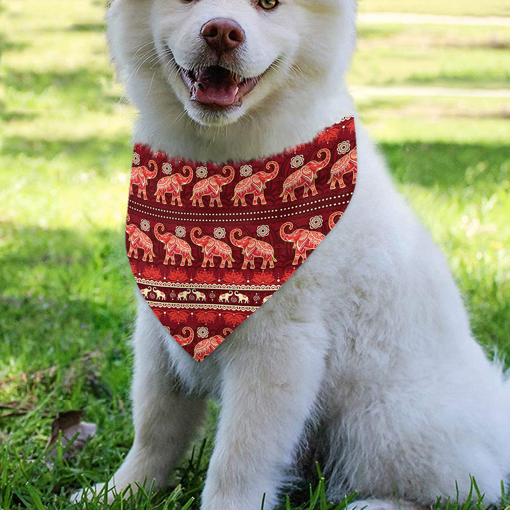 Red Indian Elephant Pattern Print Over The Collar Dog Bandana